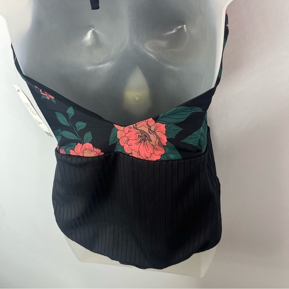 Time and Tru NEW Size Large Cross Front High Neck One Piece Black Floral Swim SB - Picture 7 of 7